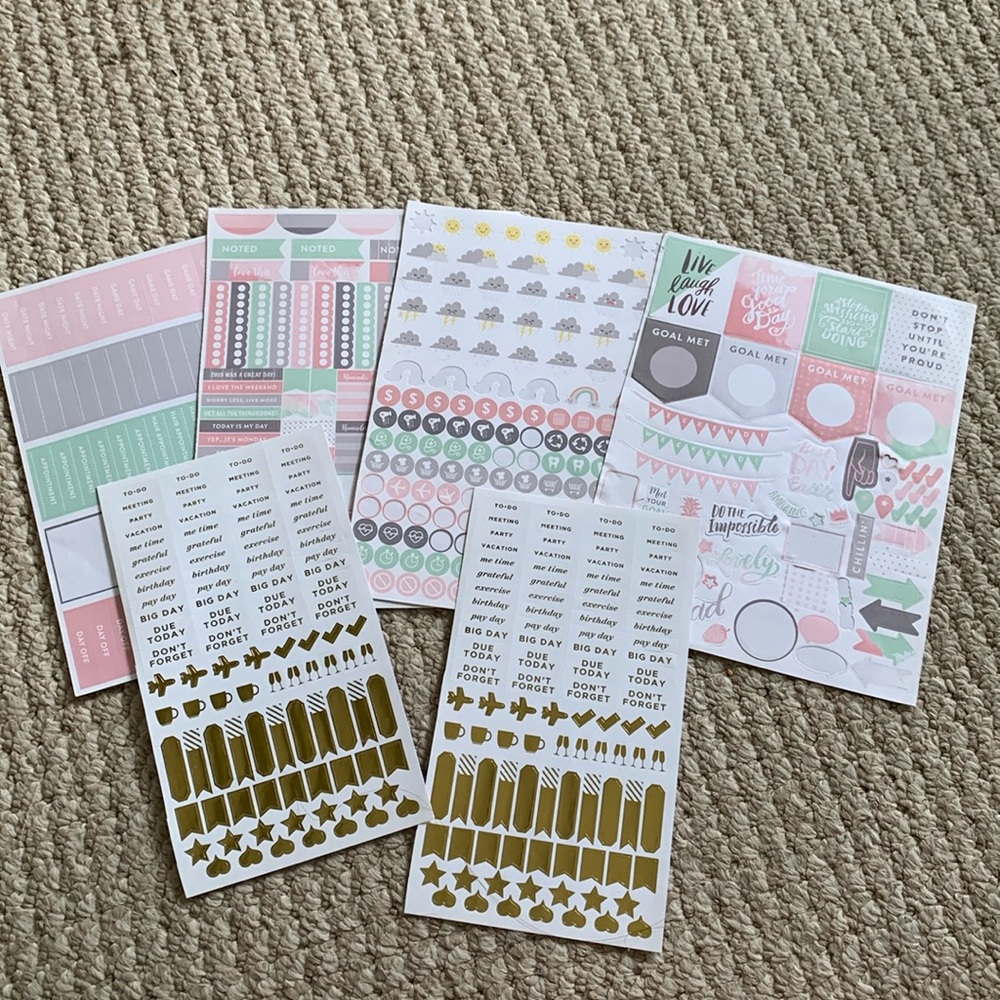 Pastel & Gold Planner Stickers- 6 sheets set